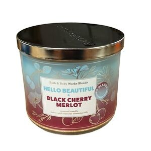 Bath & Body Works Hello Beautiful + Black Cherry Merlot 3-Wick Candle